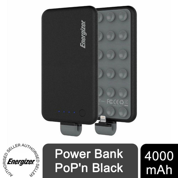 Energizer 4000mAh Power Bank - Black. Fast Charging. Compact Size. Attachable & Portable.