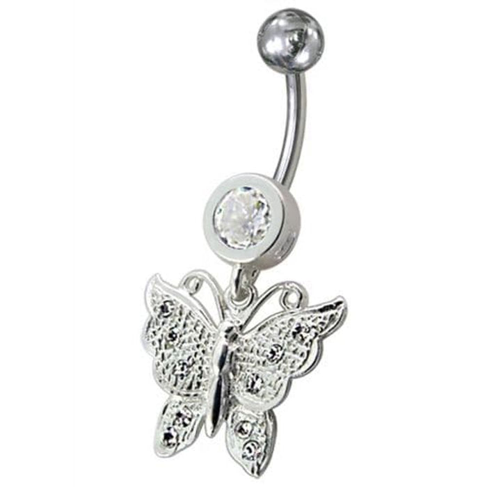 Fancy Jeweled Butterfly Dangling Navel Body Ring