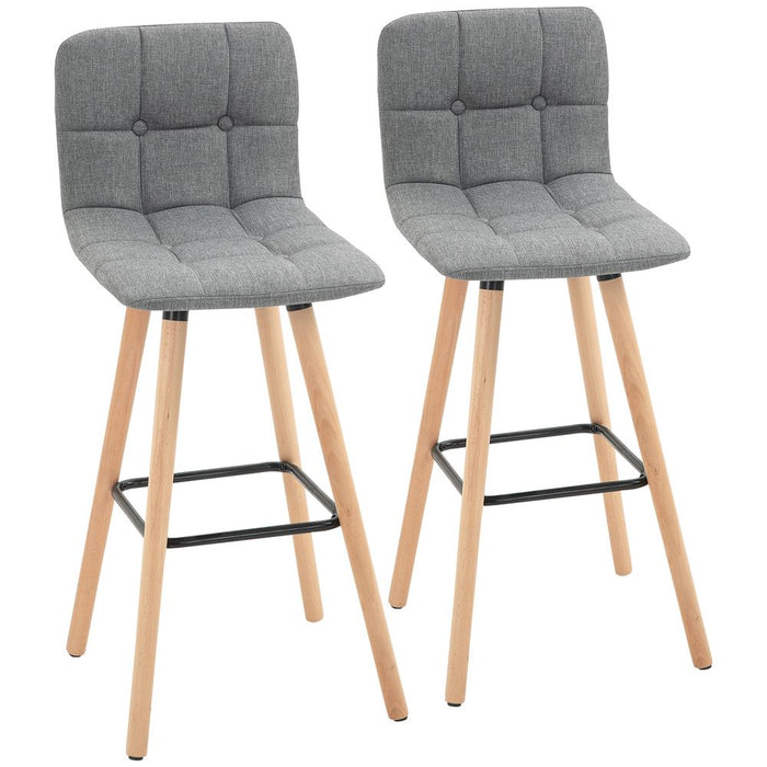 Set of 2 Grey Button-Tufted Counter Height Bar Chairs - Armless Bar Stool