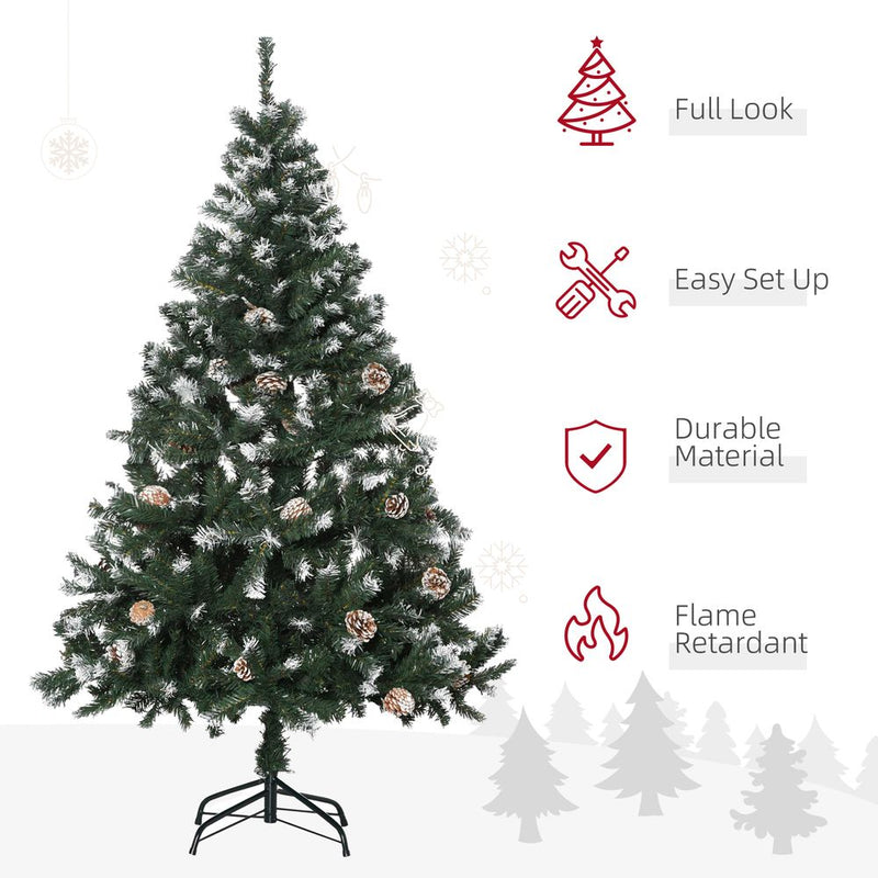HOMCOM 5FT Artificial Christmas Tree with Pine Cones, Holiday Home Xmas Decoration Automatic Open, Green