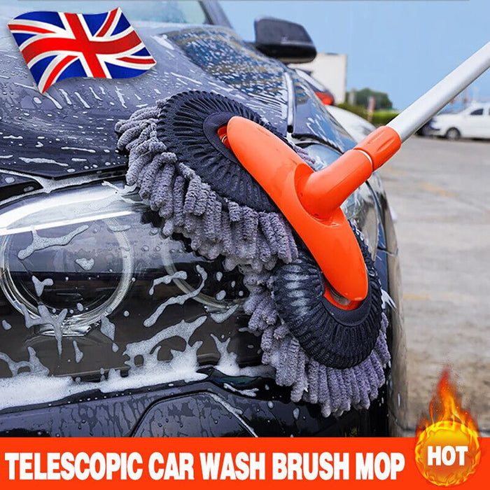 Car Wash Mop Double Brush Head 360° Rotation Telescopic Mop Roof Window Clean