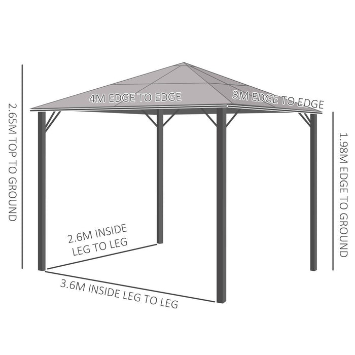 Premium Outdoor Garden Gazebo | 3x4m | Hardtop Roof | Mesh Curtains | Grey