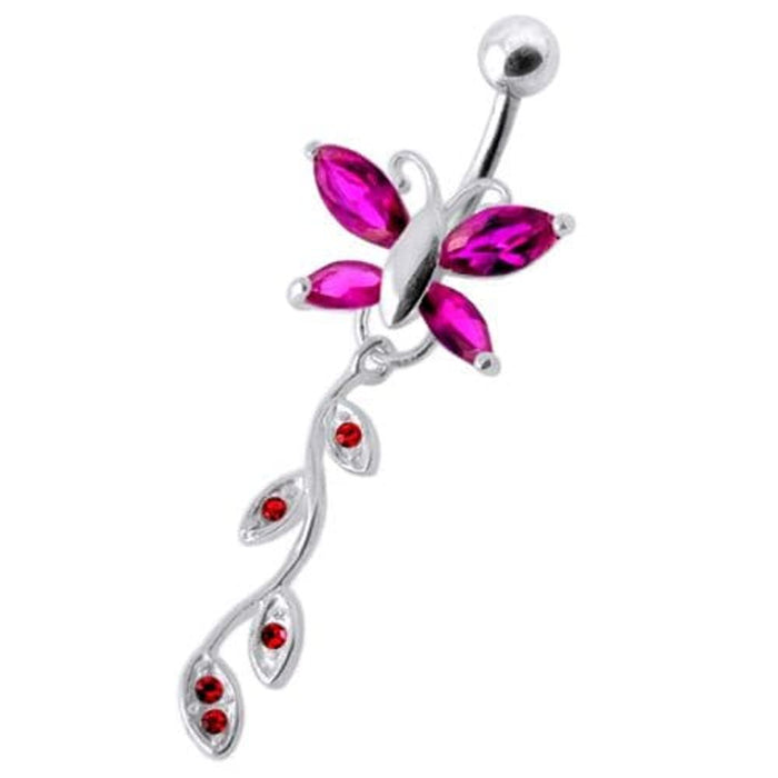 Butterfly Silver Dangling Belly Ring With SS Banana Bar