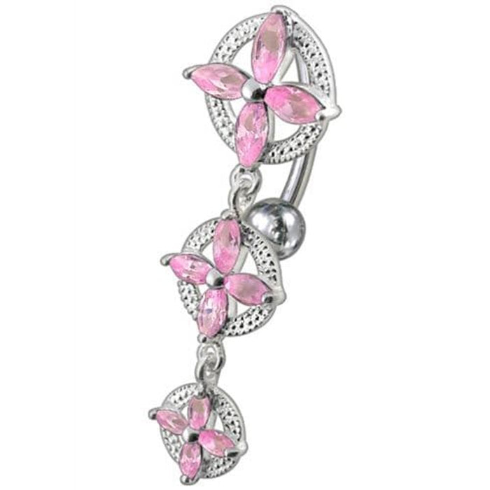 Fancy SS Jeweled Dangling Reverse Belly Ring