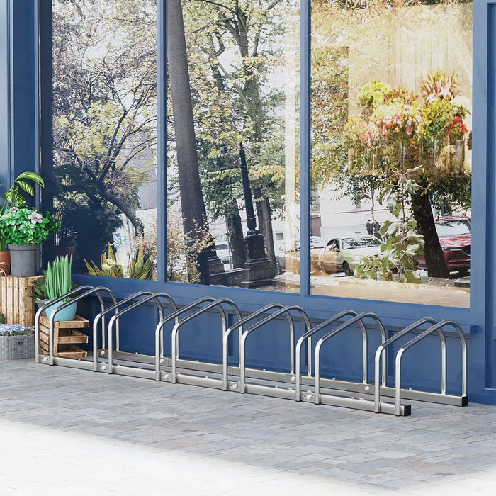 Bike Storage Rack - Holds 6 Bikes - Locking - Floor/Wall Mount - HOMCOM