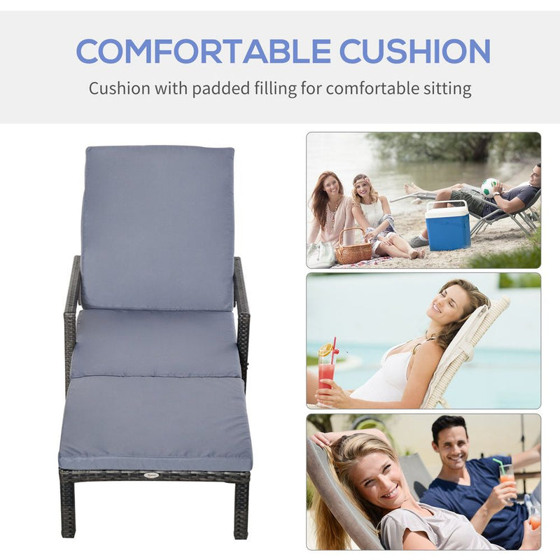 Premium Grey Rattan Sun Lounger | Adjustable Backrest & Wheels | Outdoor Garden Furniture