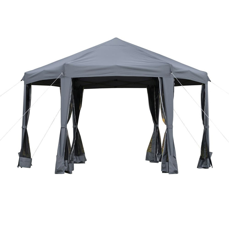 High-Quality 3.2m Hexagonal Pop Up Gazebo Tent Sun Protection with Mesh Sidewalls, Handy Bag - Perfect for Outdoor Gatherings