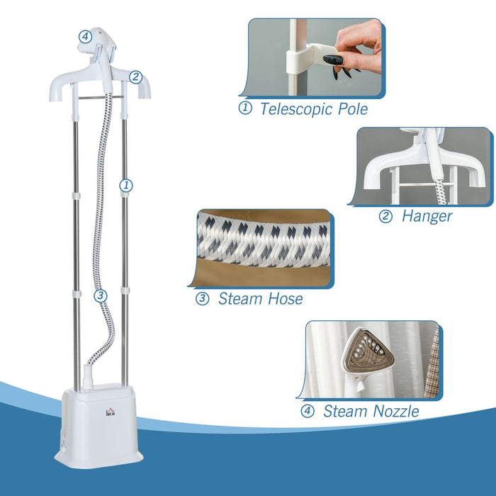 Upright Garment Clothes Steamer, 45s Fast Heat-up, 1.7L Tank White w/