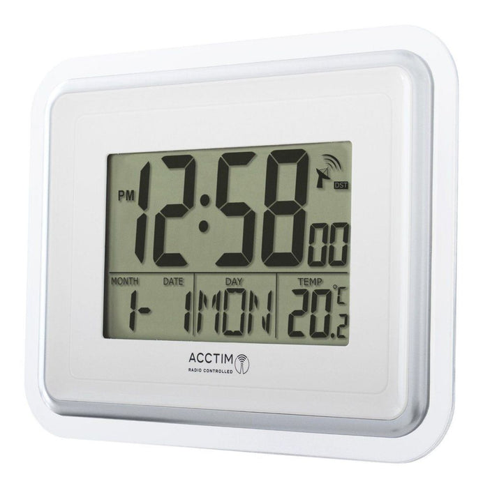 Acctim Delta Radio Controlled Digital Calendar Clock - Silver 74577