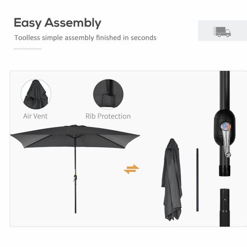 Outsunny 3x2m Patio Parasol Canopy Tilt Crank 6 Ribs Sun Shade Garden Black