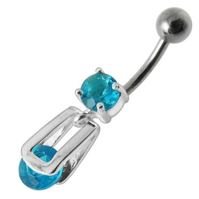 Fancy Stud In Silver Jeweled Dangling Belly Ring