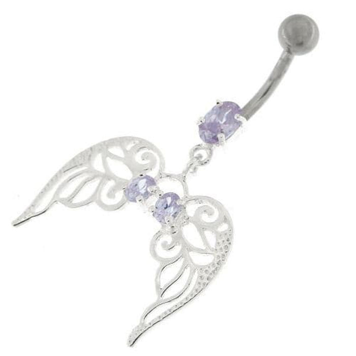 Angel Wings with Floral Silver Belly Ring