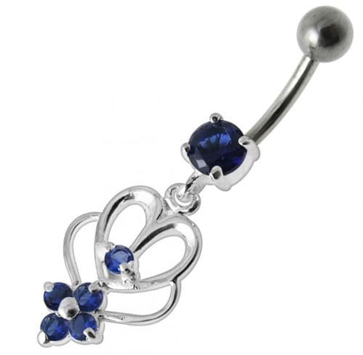 Fancy  Jeweled Dangling Curved Bar Belly Ring