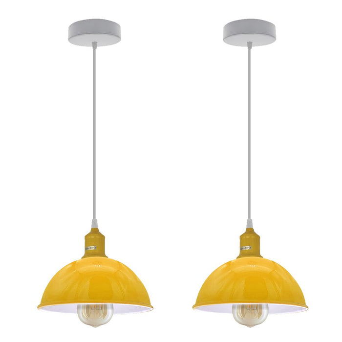 2Pack Yellow Dome Loft Pendant Lights - Sturdy Metal, Spray Painted Finish, Inner White - 21cm Bottom - Free Shipping