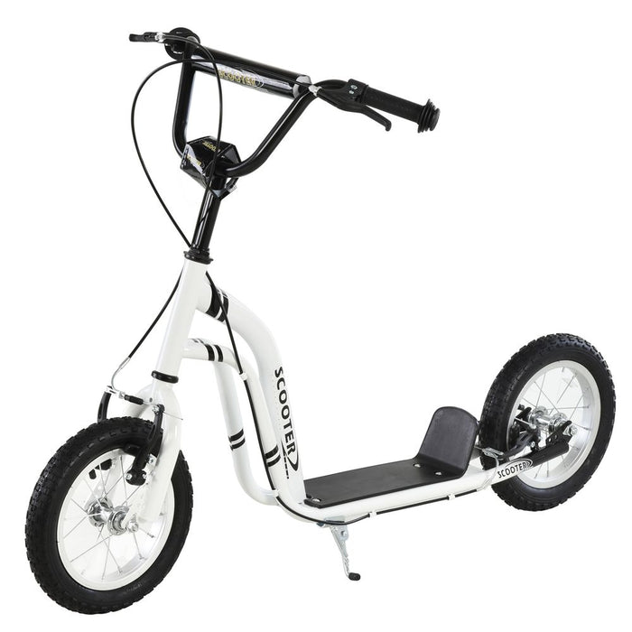 HOMCOM Teen Kids Stunt Scooter Children Kick Scooter Adjustable Handlebar 2 Brakes Ride On 12 Inch Rubber Tyres White For Age 5+