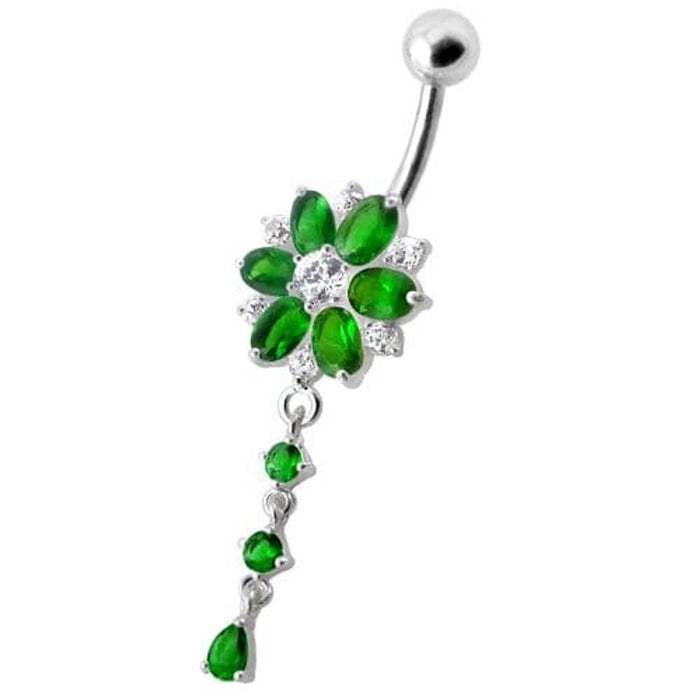 Flower Dangling Jeweled Navel Ring