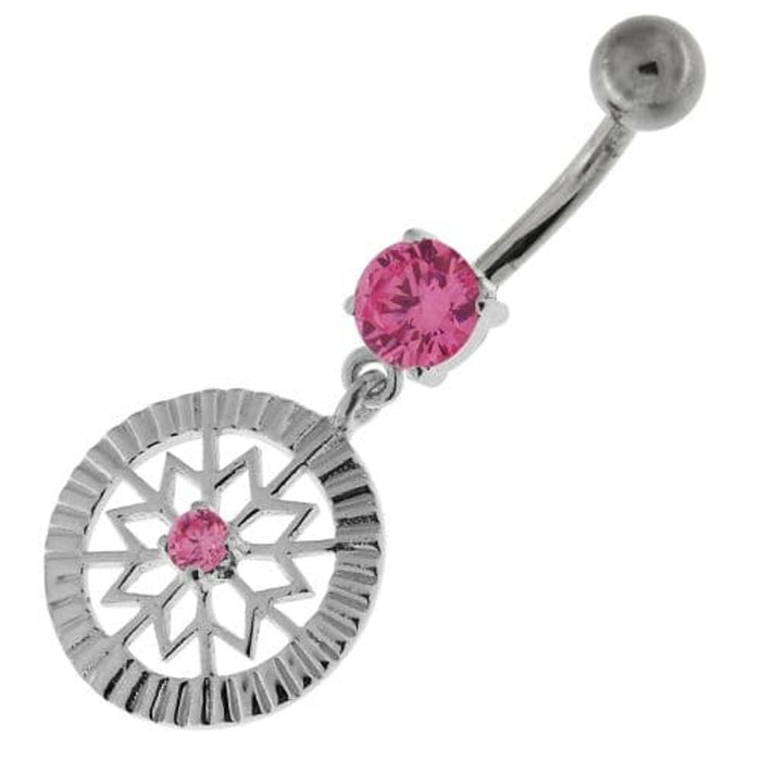 Center Jeweled Flower Sterling Silver Navel Belly Button Ring