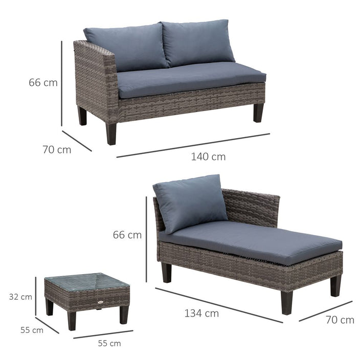 Stylish 3-Seater Outdoor Rattan Furniture Set - Grey