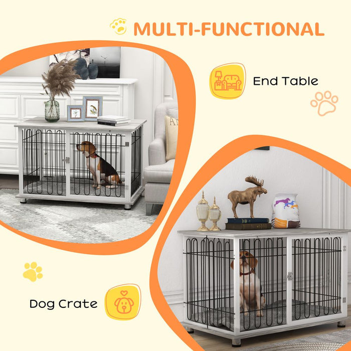 Premium PawHut Dog Crate Furniture End Table - Lockable Door & Soft Cushion