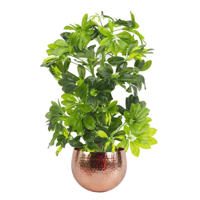 Realistic 75cm Arboricola Gold Capella Plant - Copper Metal Planter: High-Quality Artificial Foliage for Any Space