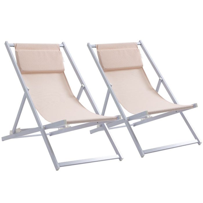 Set of 2 Folding  Deck Folding Chairs  Garden Patio Lounger, White