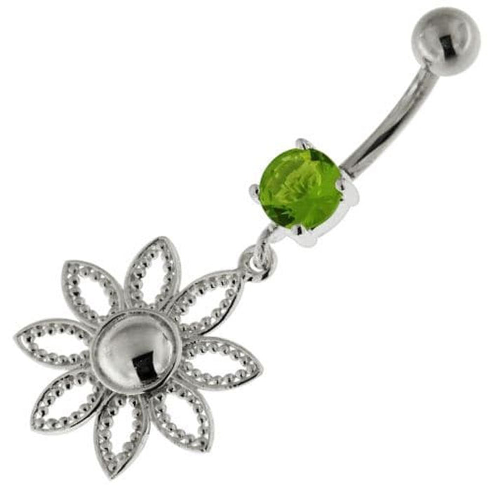 925 Sterling Silver Dotted Flower Belly Button Ring