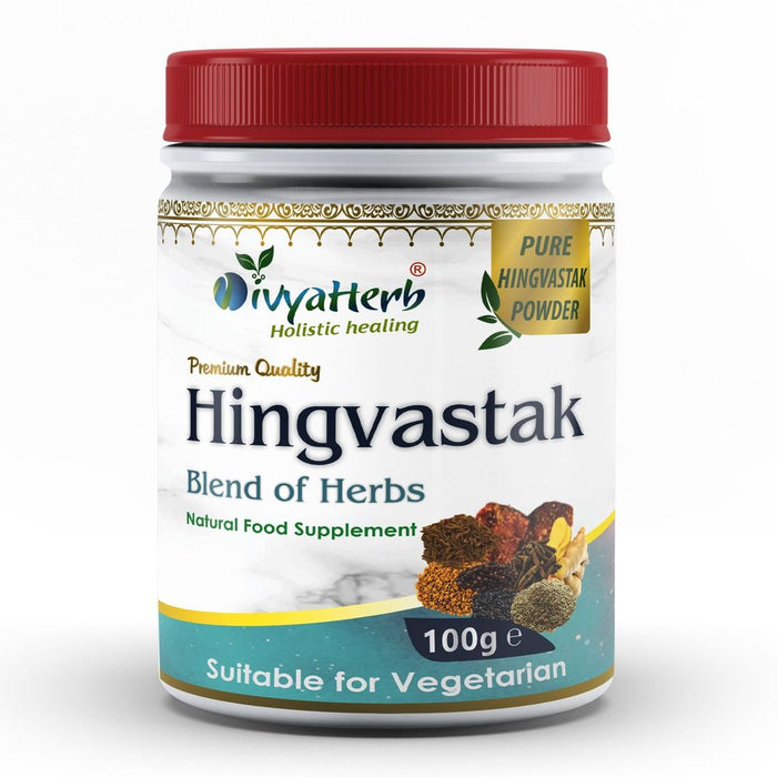 Hingvastak Powder - Ayurvedic Herbal Mix with 8 Ingredients, Asafoetida, Trikatu, Ajwain, Rock Salt, and More