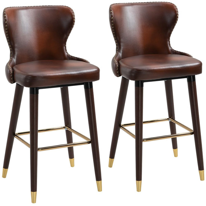 2 Pieces Home Luxury Bar Chair Stool, PU Leather European Style, Brown