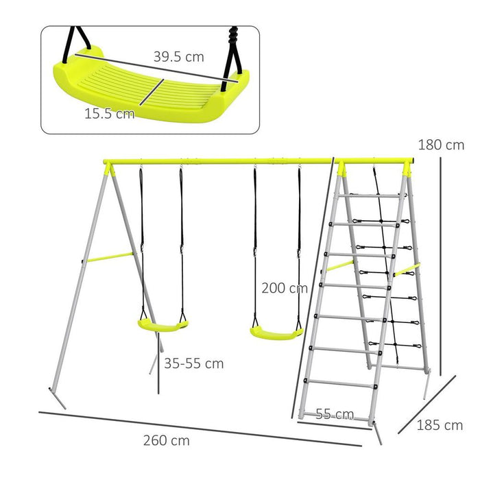 Outsunny 4-in-1 Metal Kids Swing Set with Double Swings, Climber, Climbing Net