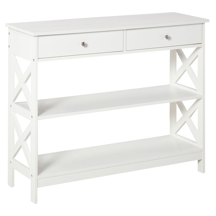 Console Table Side Desk Shelves Drawers Open Top Hfiallway White