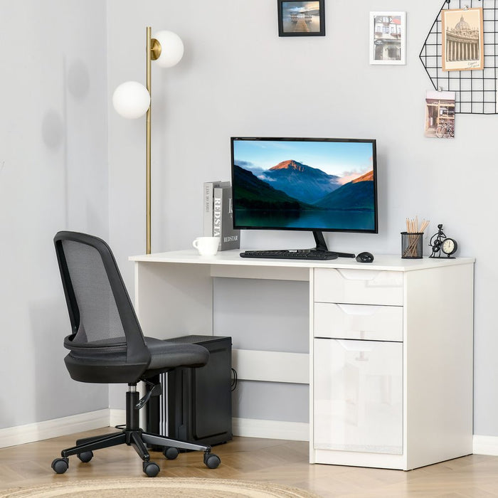 High Gloss White Computer Workstation w/ Drawers - Perfect for Home Office