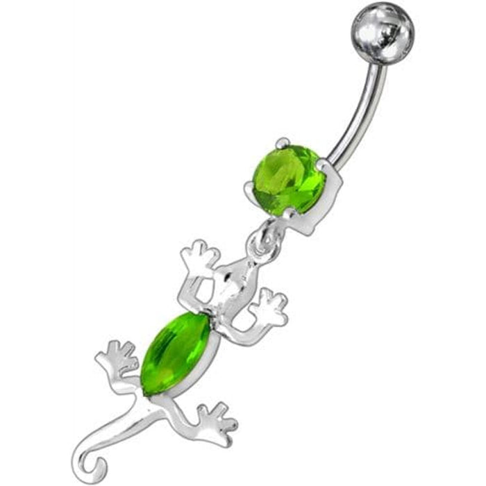 Fancy Jeweled Lizard Dangling Curved Bar Belly Ring Body Jewelry