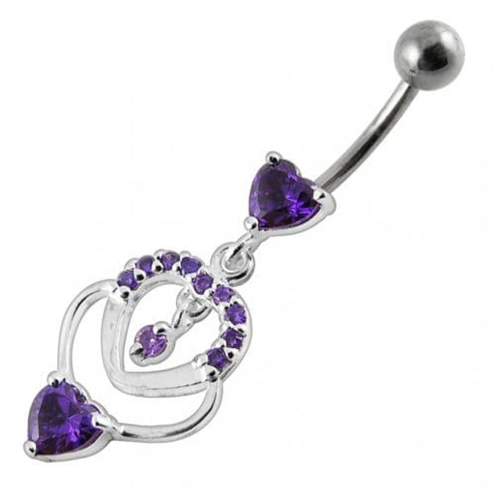 Fancy  Multi Heart Dangling Curved Belly Body Jewelry Ring