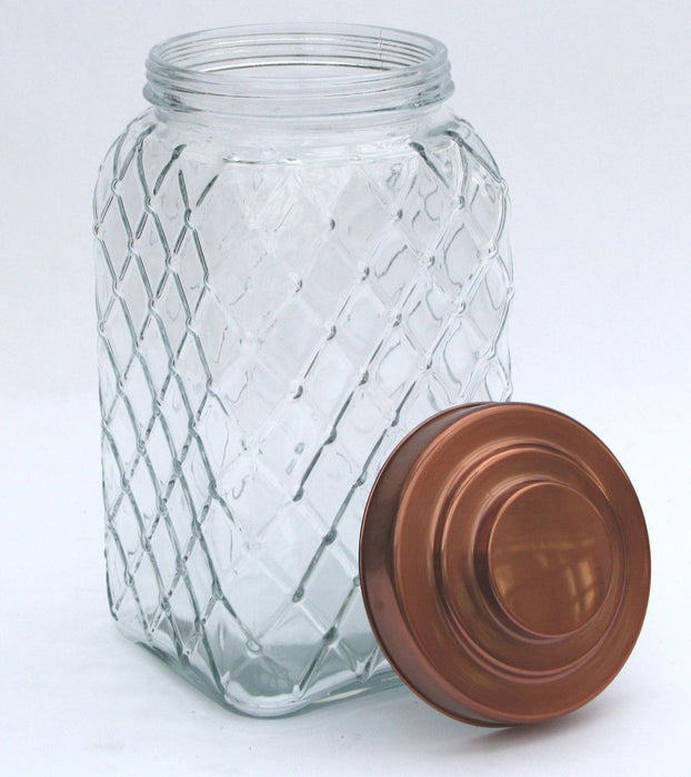 Retro Copper Lidded Glass Jar - 12" Square - Classic Design - Home Decor & Organization - KG0094