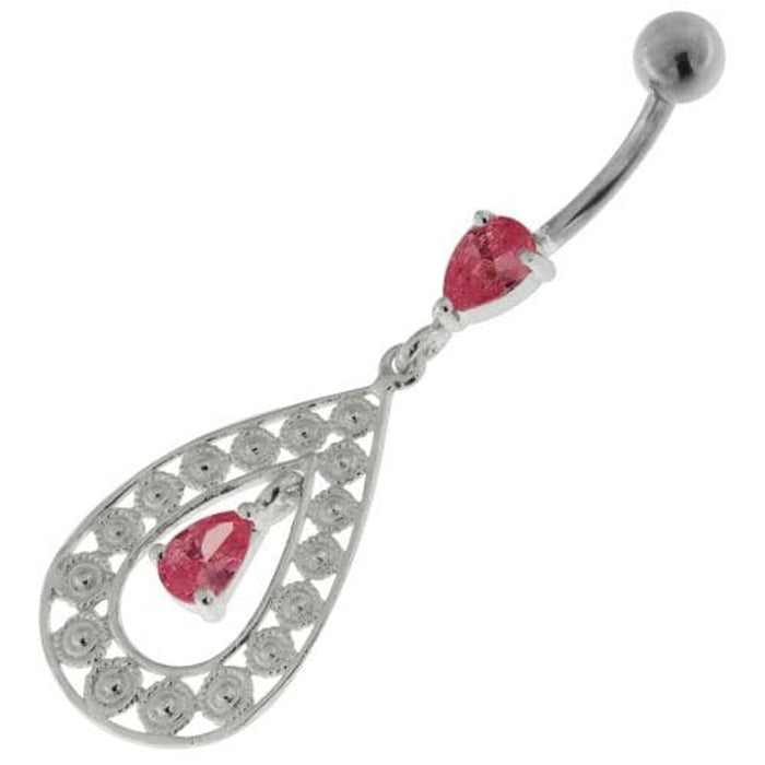 925 Sterling Silver Multi flowers in Tear Shape Belly Button Ring