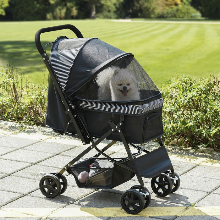 Premium Pet Stroller: Foldable with Reversible Handle, Ideal for Cats or Small Dogs. Comfortable & Stylish, Black