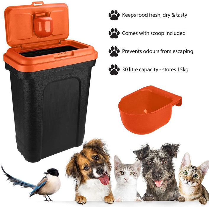 LARGE RED Pet Food Storage & Scoop - Preserve Quality, Crack-Resistant, Flip-Top Locking System