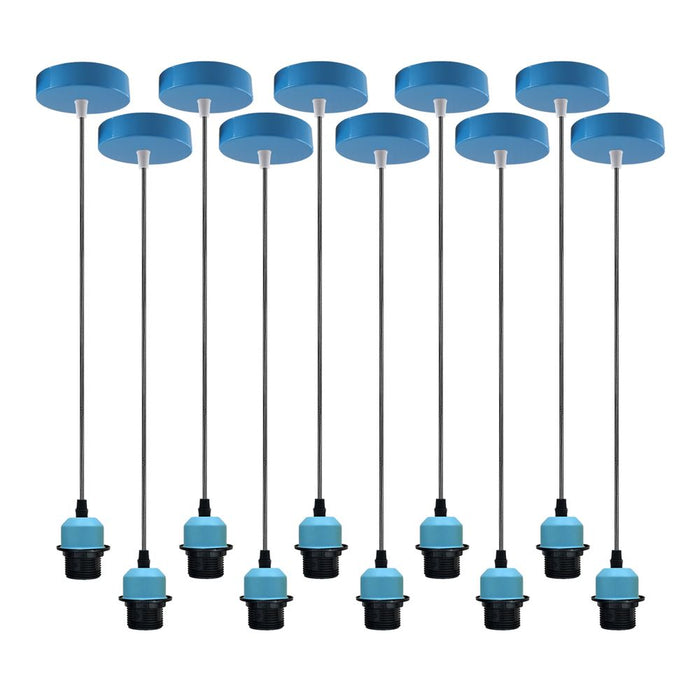 10 Pack Industrial Blue Pendant Light, Lampshade Addable Lamp Holder Light, E27 UK Holder Set With PVC Cable.