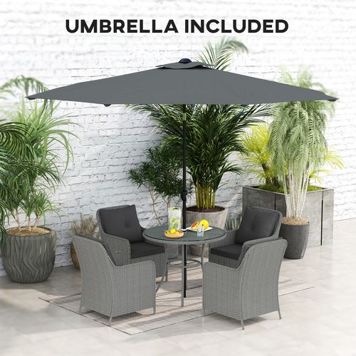 Outsunny Luxury Rattan Garden Dining Set W/ Parasol, Cushions, Light Grey