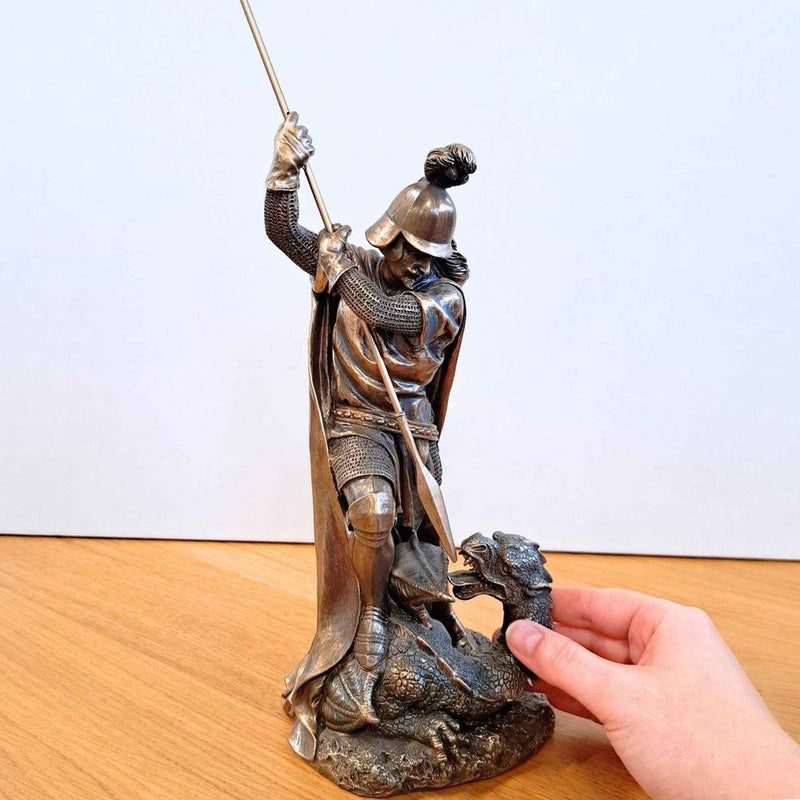 St George Vs The Dragon (hand-cast statue sculpture) 30.5cm Height