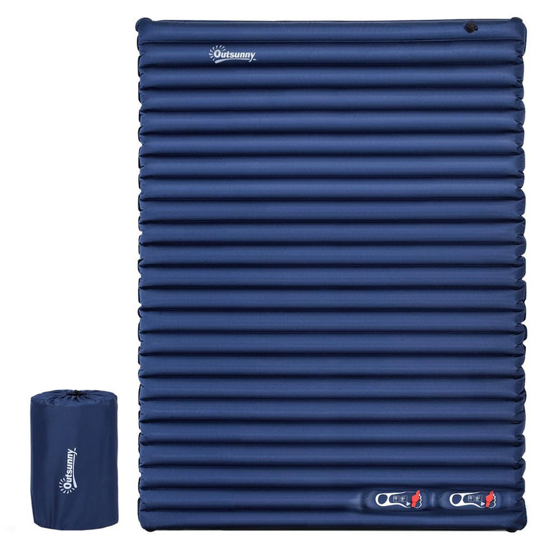 Inflatable Double Mattress - Outdoor Camping Bed for Travel - Blue - Outsunny