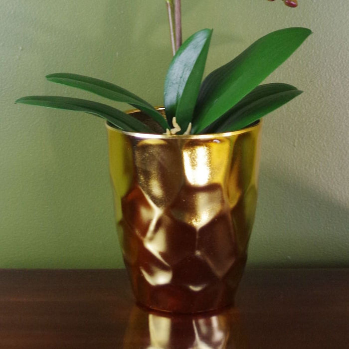 54cm Artificial Orchid Plant - Dark Pink Gold Pot