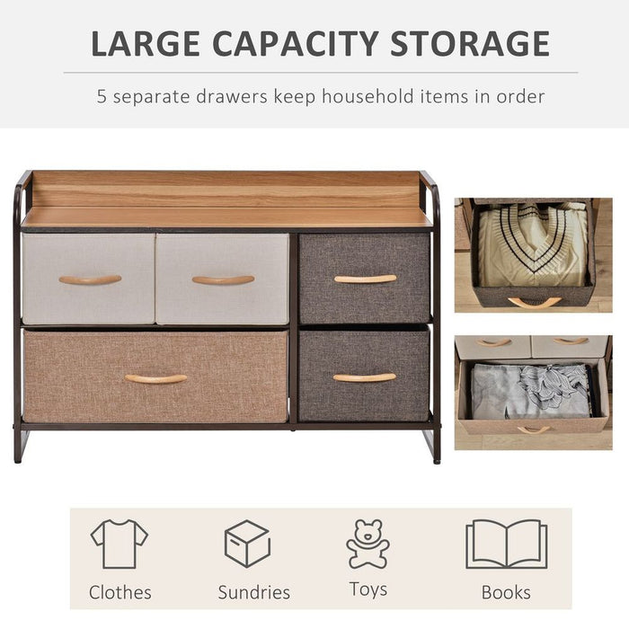 5-Drawer Storage Tower Dresser | Wood Top, Steel Frame | Storage Organizer - High Quality & Easy Assembly