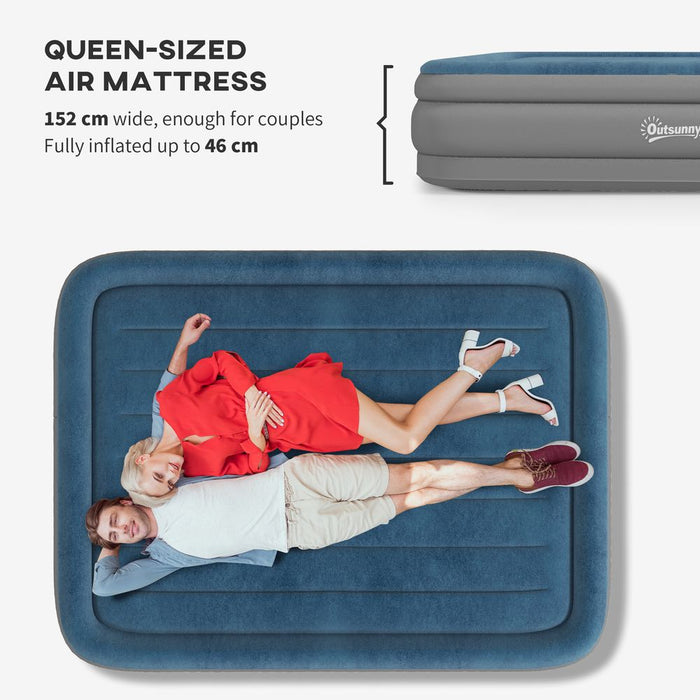 Restful Sleep Anywhere: Outsunny Queen Inflatable Mattress+Electric Pump, 203x152x46cm