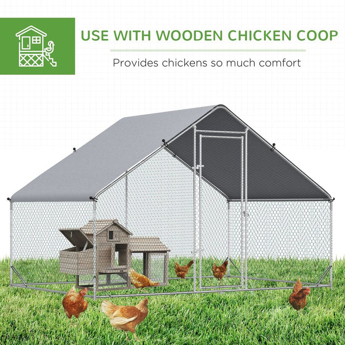 PawHut Chicken Run Galvanised Walk-in Chicken Coop Hen Poultry House Cage Rabbit Hutch Pet Playpen Garden W/Water-Resist Cover, 3 x 2 x 2m