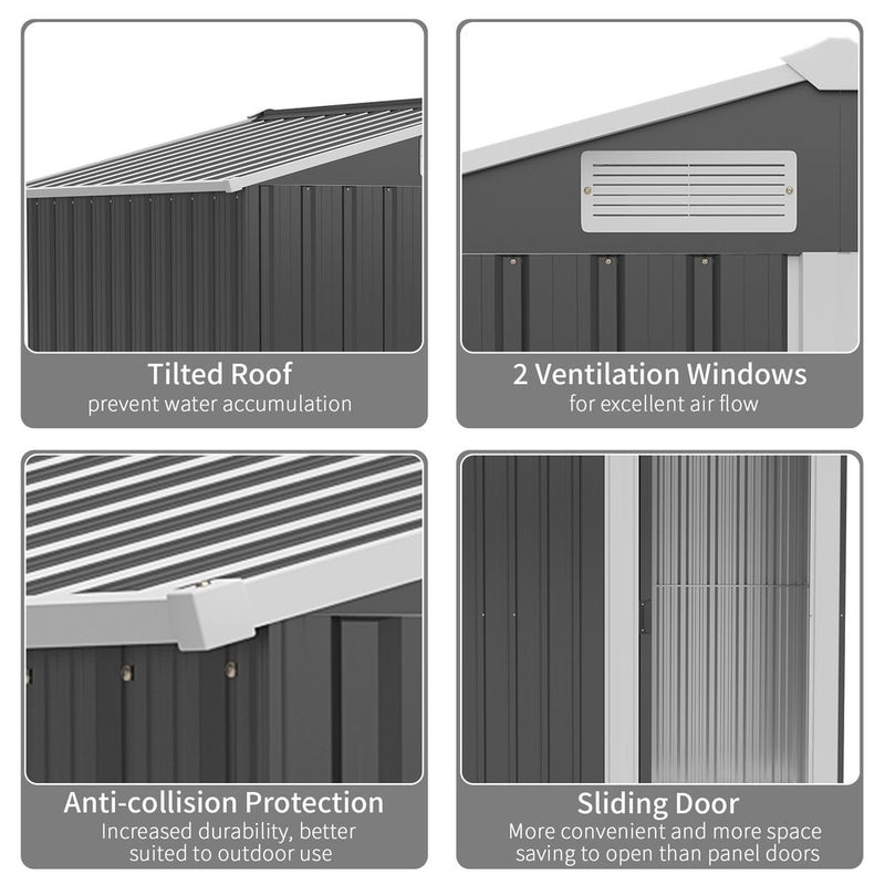 Outdoor Storage Shed, Sliding Door, Sloped Roof  152 x 132 x 188 cm, Grey