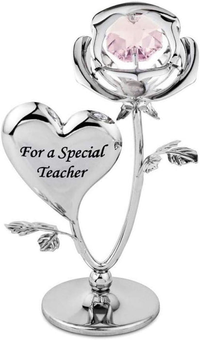 Special Teacher Rose Crystal w/ Swarovski - Chrome Plated - Freestanding - 8cm x 5cm - Gift for Any Occasion