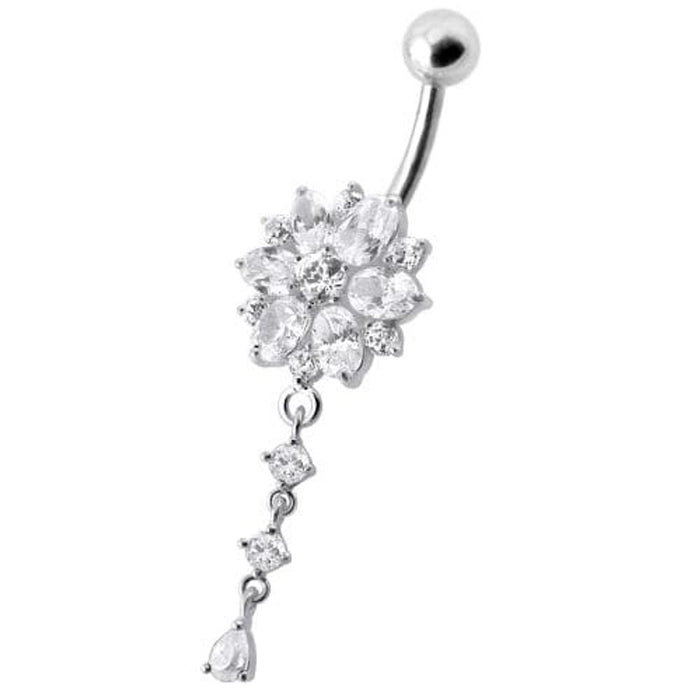 Flower Dangling Jeweled Navel Ring