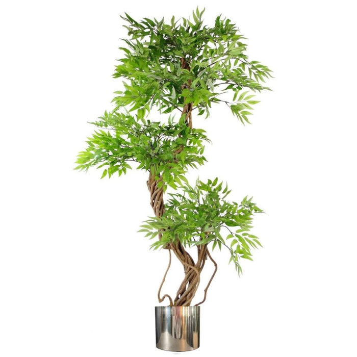 Realistic 140cm Japanese Ficus Tree- Green Silver- Premium Quality