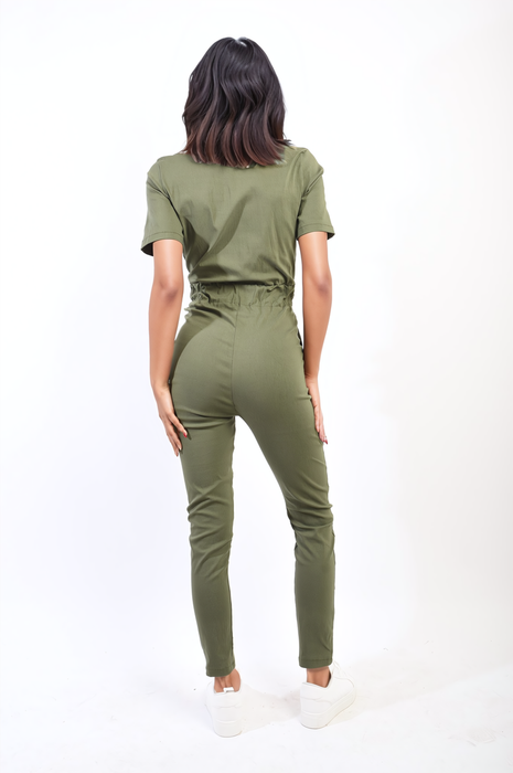 Adeline Collared V-Neck Zip Jumpsuit with Tie Belt: Stylish, Versatile, and Comfortable